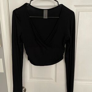 Black Long Sleeve Wrap Top